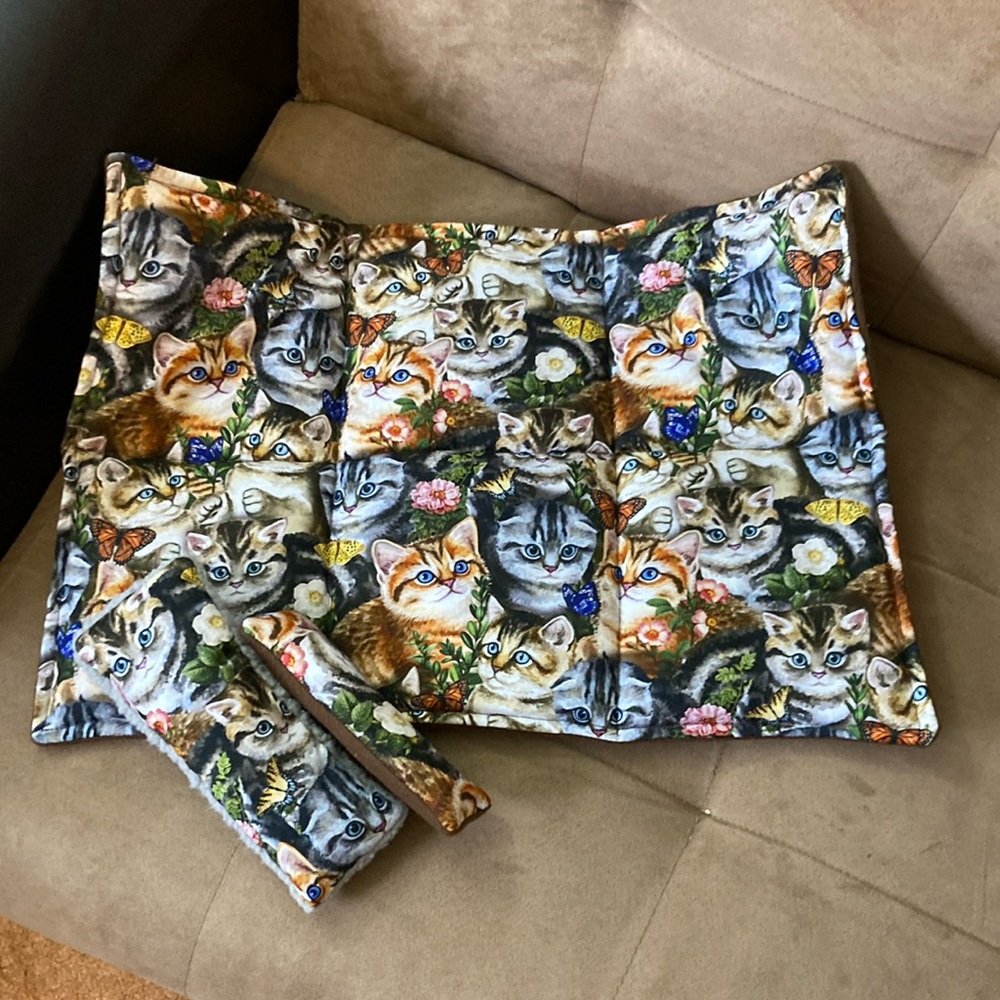 Catnip quilted blanket with matching catnip pillow huggers